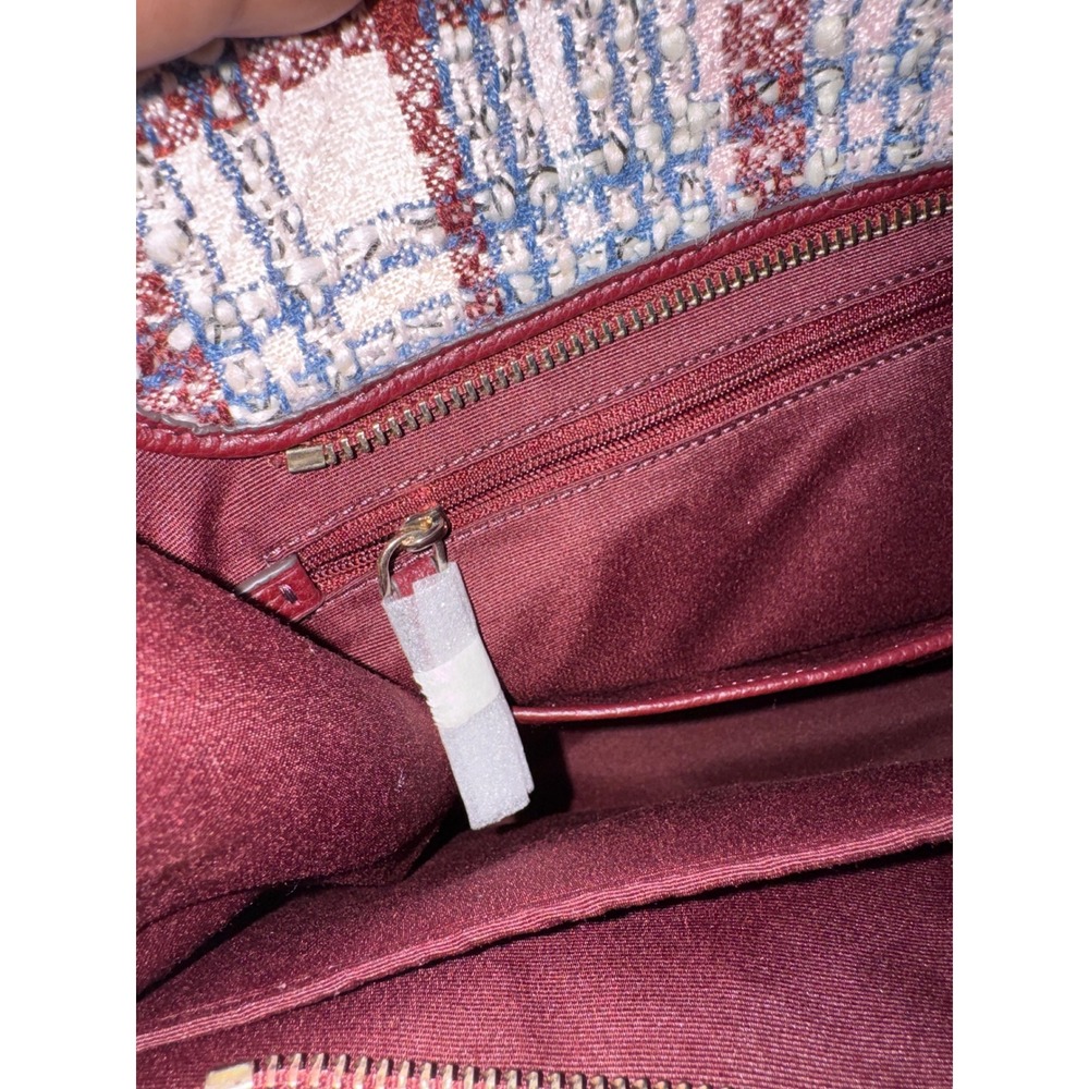 Kate Spade Plaid Burgundy Blue White Tweed Tote Shoulder Bag NWOT - Picture 14 of 16